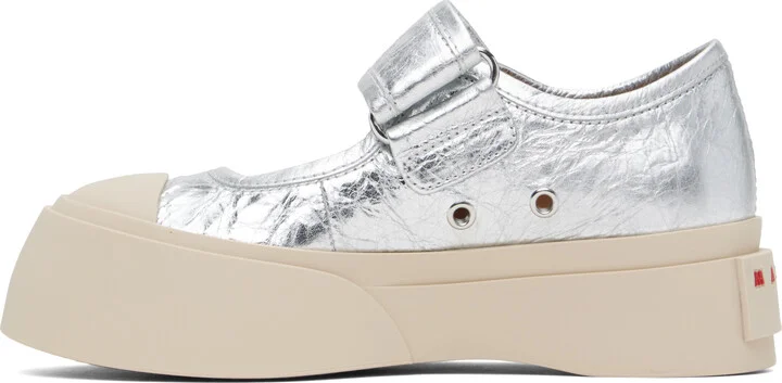 Marni Silver Leather Mary Jane Sneakers - Image 3