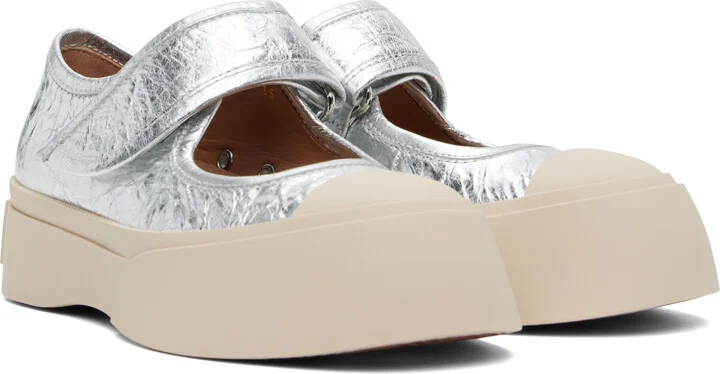 Marni Silver Leather Mary Jane Sneakers - Image 4