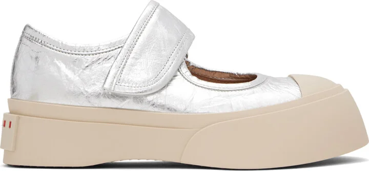 Marni Silver Leather Mary Jane Sneakers