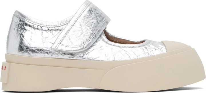 Marni Silver Leather Mary Jane Sneakers