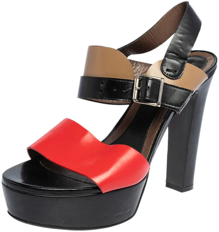 Marni Tricolor Leather Platform Ankle Strap Sandals Size 40