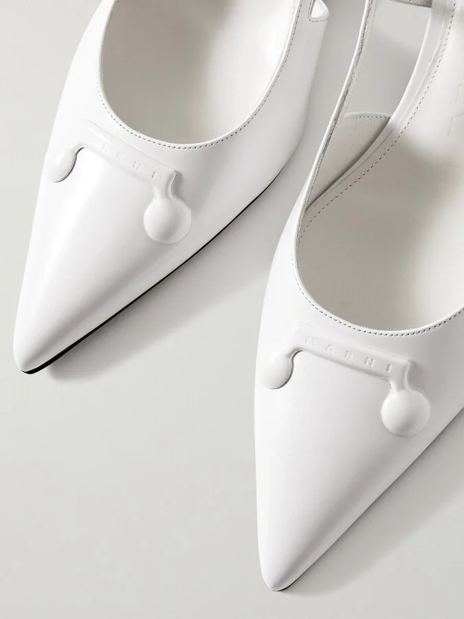 Marni - Trunkaroo Embellished Leather Slingback Point-toe Flats - White - Image 4