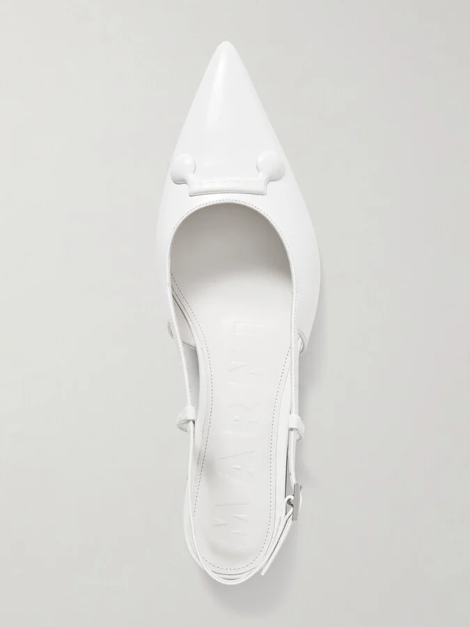 Marni - Trunkaroo Embellished Leather Slingback Point-toe Flats - White - Image 5