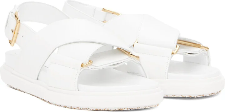 Marni White Leather Fussbett Sandals - Image 4