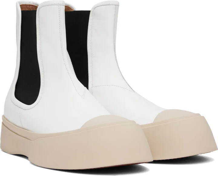 Marni White Leather Pablo Chelsea Boots - Image 4