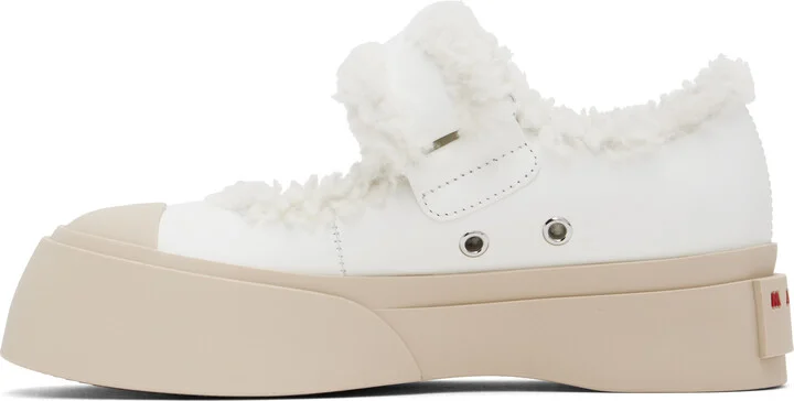 Marni White Mary Jane Pablo Shearling Ballerina Flats - Image 3