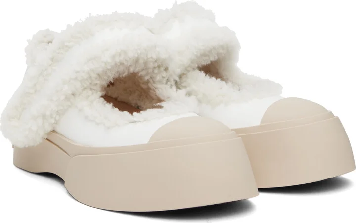Marni White Mary Jane Pablo Shearling Ballerina Flats - Image 4
