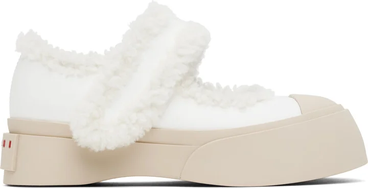 Marni White Mary Jane Pablo Shearling Ballerina Flats