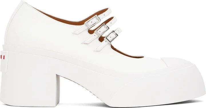 Marni White Pablo Triple-Buckle Mary Jane Heels