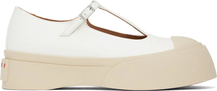 Marni White T-Bar Mary Jane Ballerina Flats