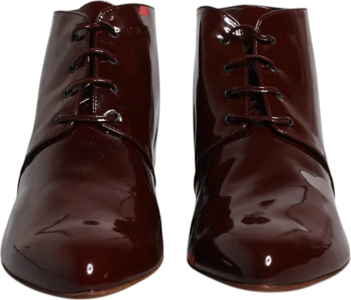 Maroon Leather Lace Up Ankle Boots Women's Shoes (Pre-Owned) - Image 2