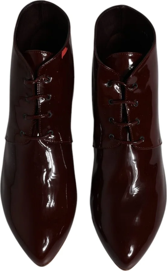 Maroon Leather Lace Up Ankle Boots Women's Shoes (Pre-Owned) - Image 3