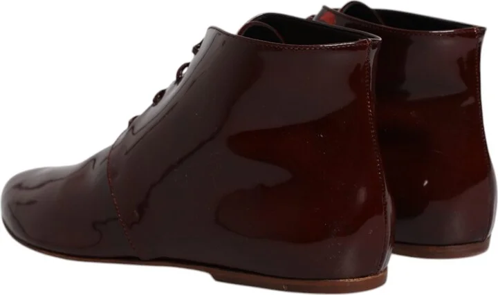 Maroon Leather Lace Up Ankle Boots Women's Shoes (Pre-Owned) - Image 5