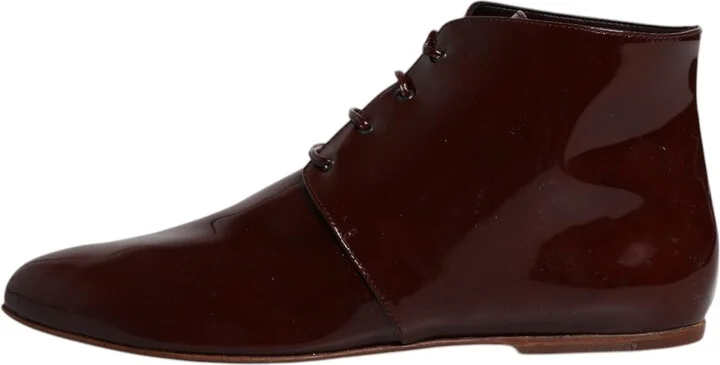 Maroon Leather Lace Up Ankle Boots Women's Shoes (Pre-Owned) - Image 6