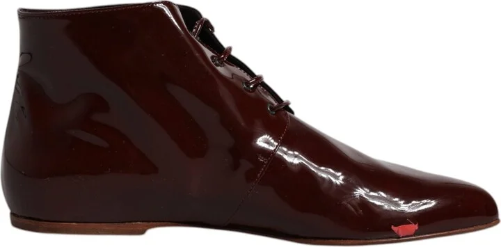 Maroon Leather Lace Up Ankle Boots Women's Shoes (Pre-Owned)