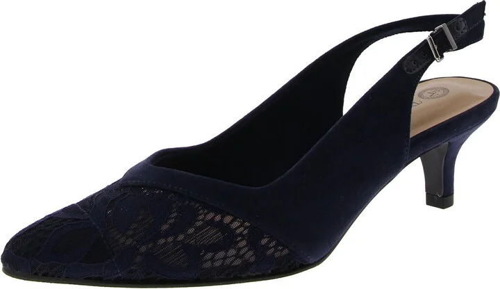 Marquette Womens Faux Suede Lace Inset Slingback Heels