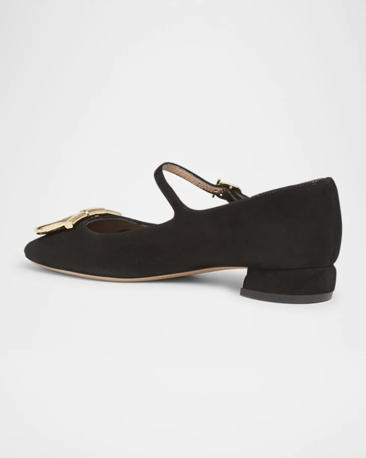 Marry Suede Gancini Ballerina Flats - Image 4