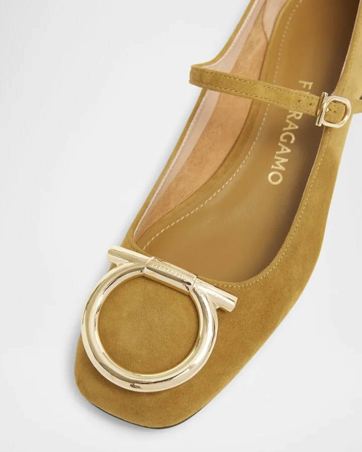 Marry Suede Gancini Ballerina Flats - Image 4