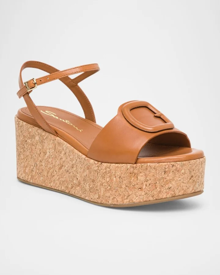 Marta Leather Buckle Wedge Sandals - Image 2