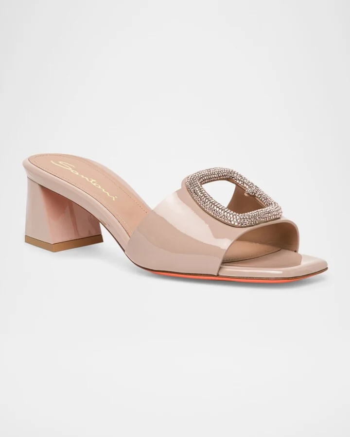 Marta Patent Crystal-Buckle Mule Sandals - Image 3