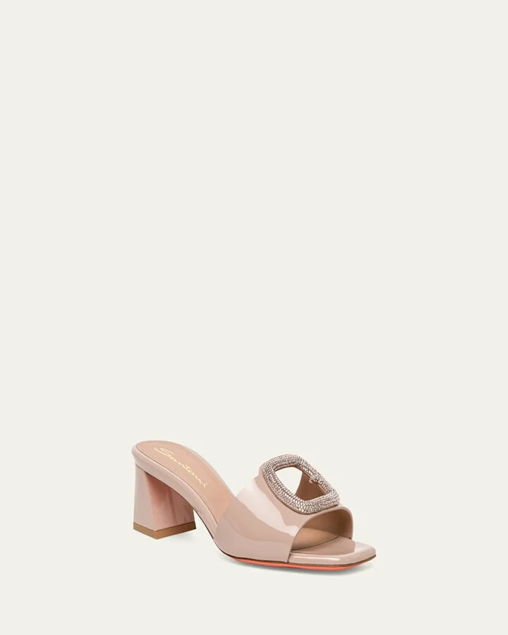 Marta Patent Crystal-Buckle Mule Sandals - Image 2
