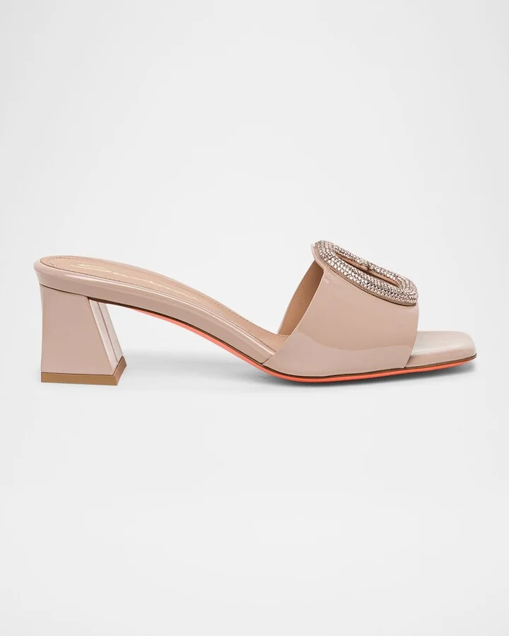 Marta Patent Crystal-Buckle Mule Sandals