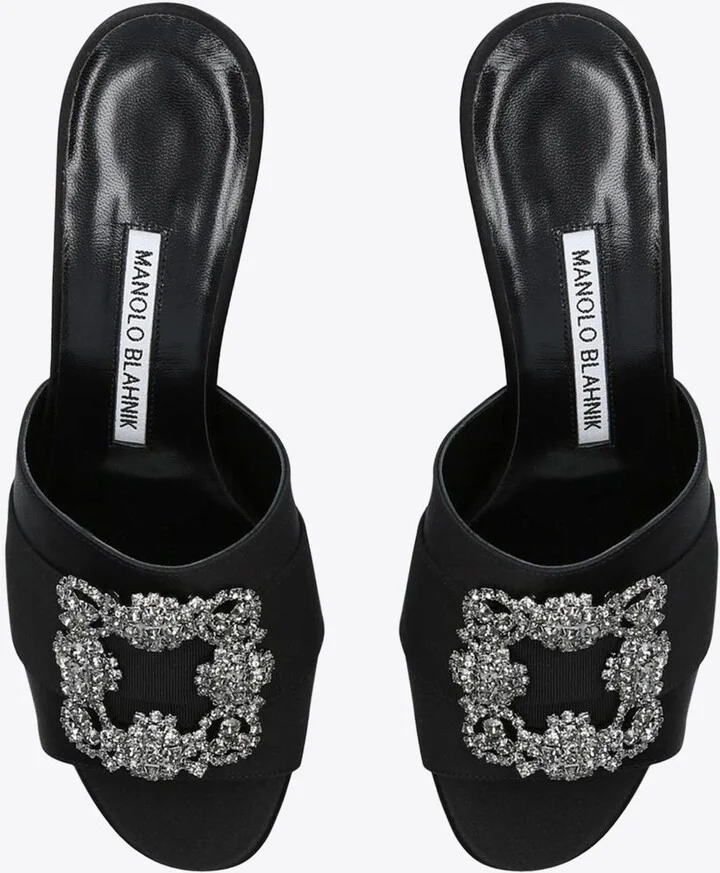 Martanew 50 Crystal Buckle Satin Mules - Image 2