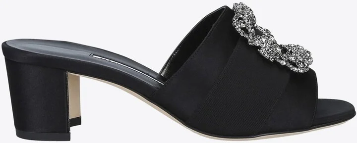 Martanew 50 Crystal Buckle Satin Mules