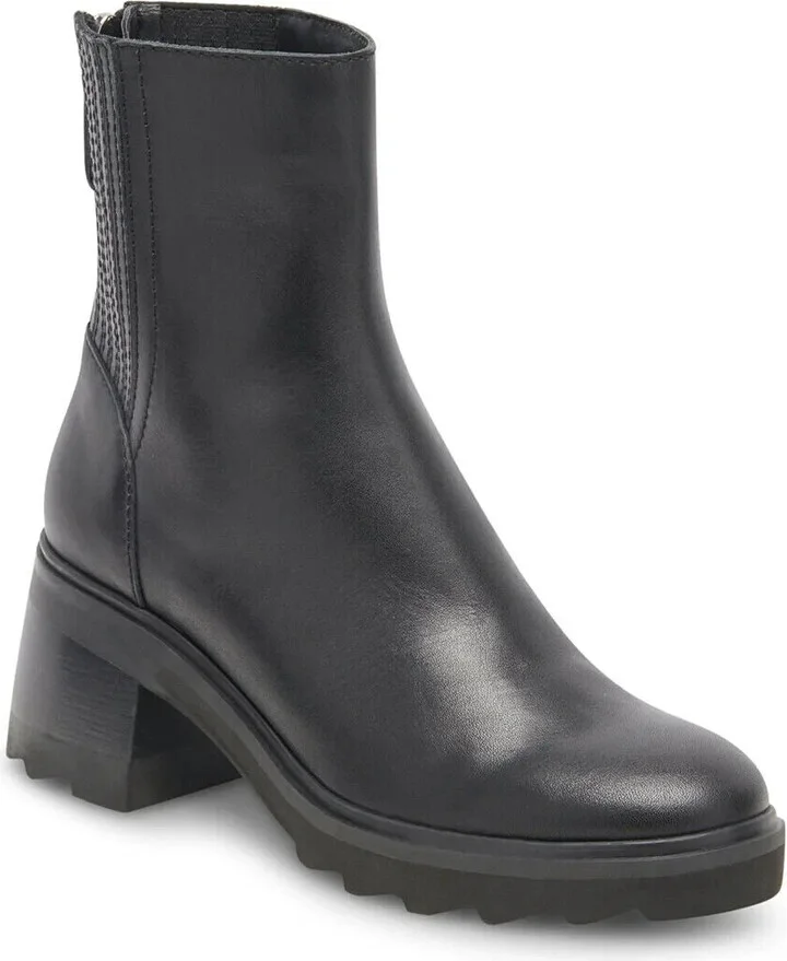 Martey H2O Women 7.5 Black Leather Lug Sole Block Heel Bootie RHS4200