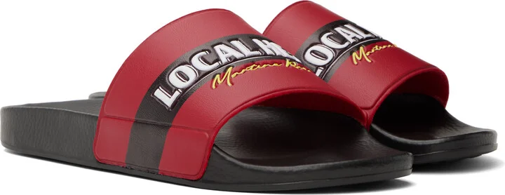 Martine Rose Black & Red 'Local Hero' Pool Slides - Image 4