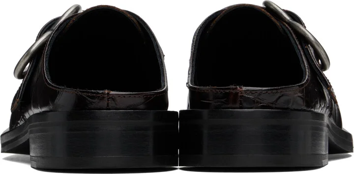 Martine Rose Brown Square Toe Buckle Mules - Image 2