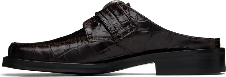 Martine Rose Brown Square Toe Buckle Mules - Image 3