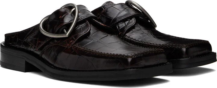 Martine Rose Brown Square Toe Buckle Mules - Image 4