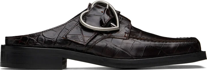 Martine Rose Brown Square Toe Buckle Mules