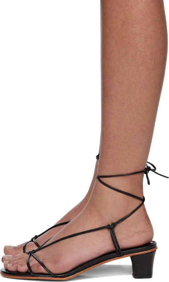 Martiniano Black Spaghetti Heeled Sandals - Image 3