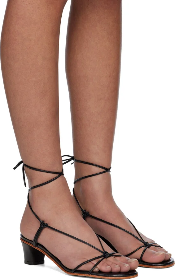 Martiniano Black Spaghetti Heeled Sandals - Image 4