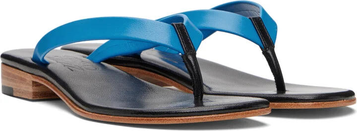 Martiniano Blue & Black Leather Flip-Flops - Image 4