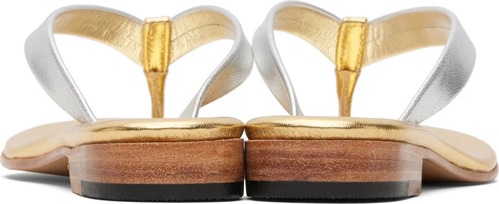 Martiniano Silver & Gold Leather Flip-Flops - Image 2