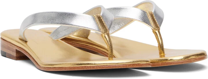 Martiniano Silver & Gold Leather Flip-Flops - Image 4