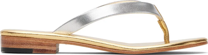 Martiniano Silver & Gold Leather Flip-Flops