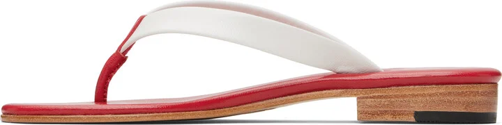 Martiniano White & Red Leather Flip-Flops - Image 3