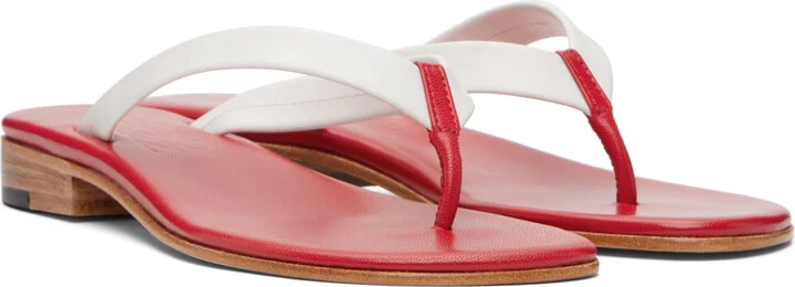 Martiniano White & Red Leather Flip-Flops - Image 4