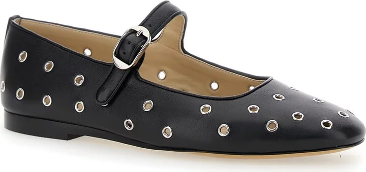 'mary Jane' Black Ballerinas With Eyelets In Leather Woman - Image 2