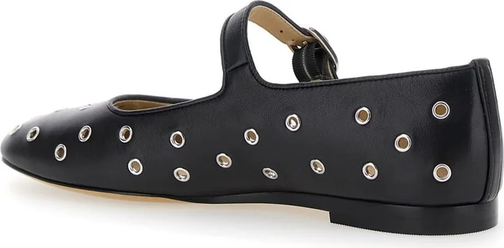 'mary Jane' Black Ballerinas With Eyelets In Leather Woman - Image 3