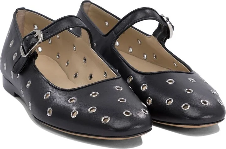 'Mary Jane' Black Ballerinas With Eyelets In Leather Woman - Image 2
