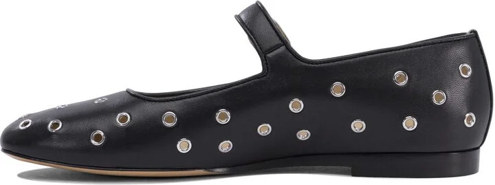 'Mary Jane' Black Ballerinas With Eyelets In Leather Woman - Image 3