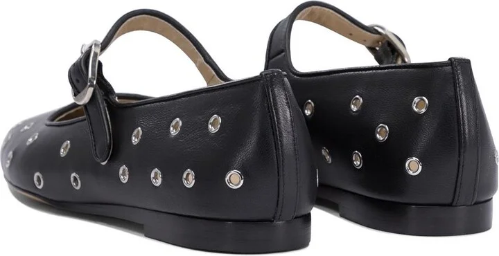 'Mary Jane' Black Ballerinas With Eyelets In Leather Woman - Image 4