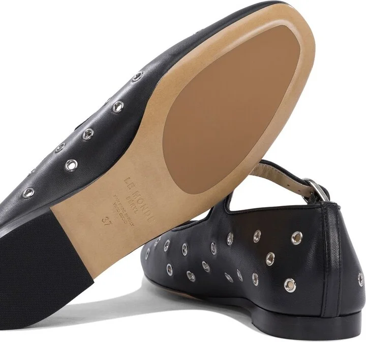'Mary Jane' Black Ballerinas With Eyelets In Leather Woman - Image 5