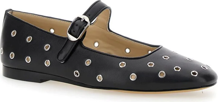 'Mary Jane' Black Ballerinas With Eyelets In Leather Woman - Image 2