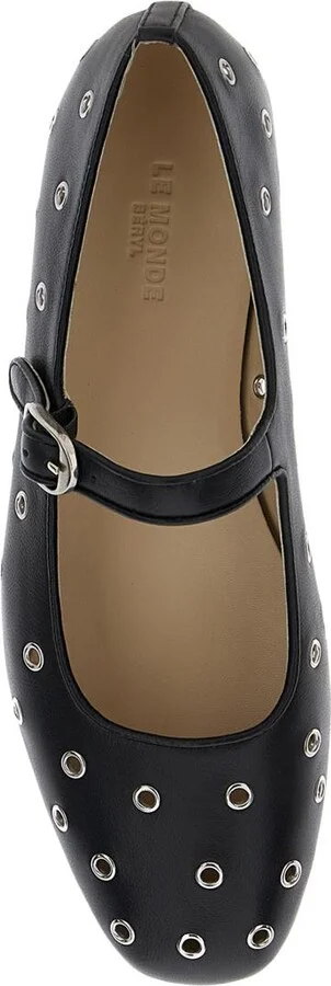 'Mary Jane' Black Ballerinas With Eyelets In Leather Woman - Image 4